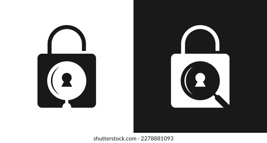padlock and magnifying glass logo design icon vector illustration