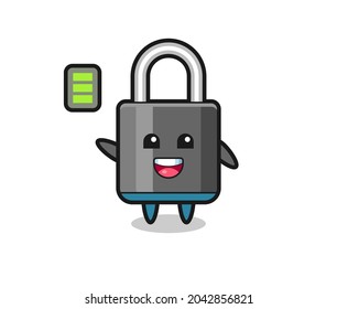 padlock mascot character with energetic gesture , cute style design for t shirt, sticker, logo element