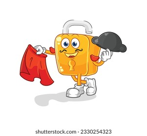 the padlock matador with red cloth illustration. character vector