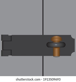 Padlock metal door brace closed with wooden peg