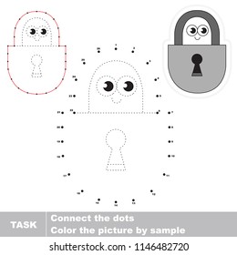 Padlock Metal smiling. Dot to dot educational game for kids.