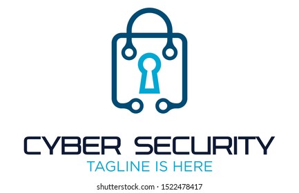 Padlock and network chain logo template. Open lock and circuit vector design. Cyber security logotype