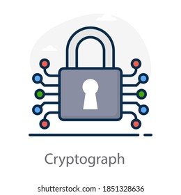 Padlock with network nodes, cryptography icon