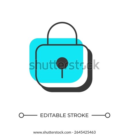 Padlock offset shadow line icon. Closed access to private data and property. Security equipment. Locked place. Bold outline symbol with solid blue fill. Modern flat illustration. Editable stroke