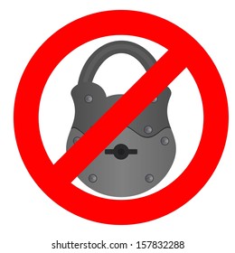 Padlock on a background of the prohibitory sign. The illustration on a white background.