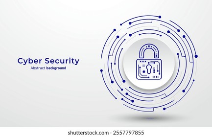 Padlock on circuit board. Concept of cybersecurity and network protection. Secure technology and data protection system. Abstract background for website and banner. Vector illustration.