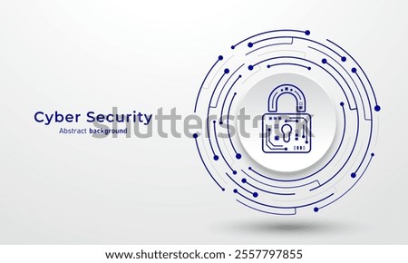 Padlock on circuit board. Concept of cybersecurity and network protection. Secure technology and data protection system. Abstract background for website and banner. Vector illustration.