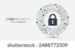 Padlock on circuit board. Cyber security concept abstract background. Secure service. Technology data protection system and safety information personal. Vector illustration.