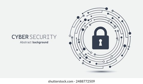 Padlock on circuit board. Cyber security concept abstract background. Secure service. Technology data protection system and safety information personal. Vector illustration.