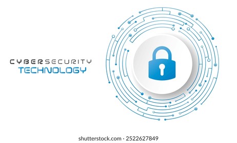 Padlock on circuit board. Cyber security concept abstract background. Secure service. Technology data protection system and safety information personal.