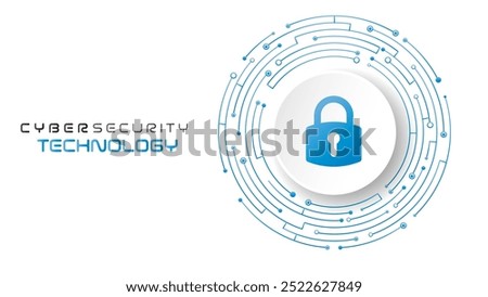 Padlock on circuit board. Cyber security concept abstract background. Secure service. Technology data protection system and safety information personal.
