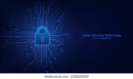 Padlock on circuit board. Secure system and network protection technology concept. Cyber security technology futuristic background. Vector illustration design for banner and template. 