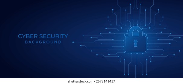 Cadeado na placa de circuito. Sistema seguro e conceito de tecnologia de proteção de rede. Histórico futurista da tecnologia de segurança cibernética. Design de ilustração de vetor para banner e modelo.