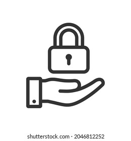 Padlock on hand. Security, safety, protection icon design isolated on white background. Vector illustration