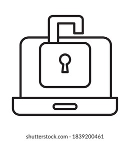 Padlock on laptop line style icon design of Security lock and access theme Vector illustration
