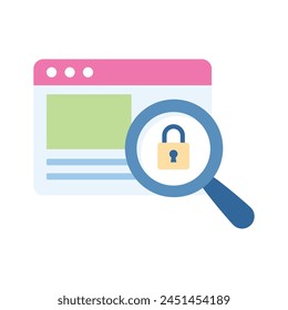 Padlock on magnifier depicting secure searching, ready to premium use