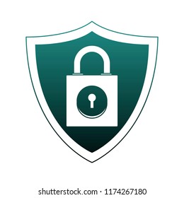 Padlock on shield emblem blue lines
