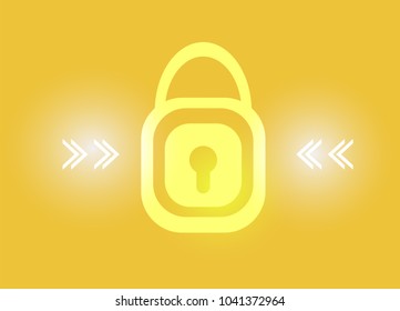 padlock on yellow gold background digital technology connection secure alert key lock