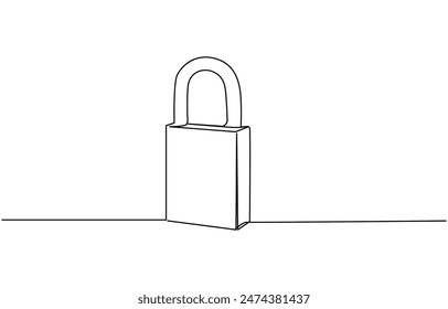 Candado en un dibujo de línea continua. Aislado en la Ilustración vectorial de fondo blanco. Pro Vector, protección del sistema - icono de Web de línea mínima. Ilustración vectorial simple. concepto para infografía,