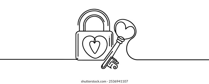Padlock in one continuous line drawing. Isolated on white background vector illustration. Pro vector, heart, love - minimal line web icon. simple vector illustration. concept for infographic,