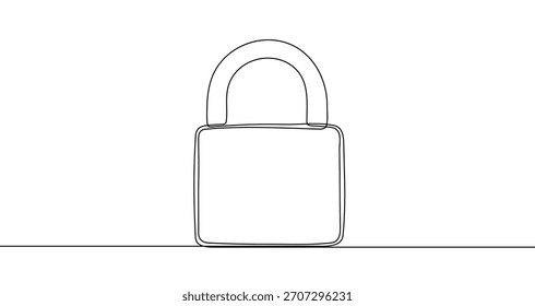 Cadeado em um estilo de arte de linha. Desenho de uma trava de segurança com traço preto editável em um plano de fundo branco. Ilustração vetorial.
