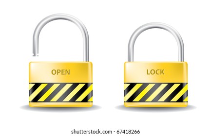 padlock open and close realistic illustration