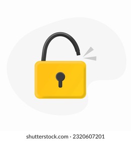 Padlock open flat vector icon cartoon 3d illustration isolated, illustrated unlocked padlock symbols modern clipart. 