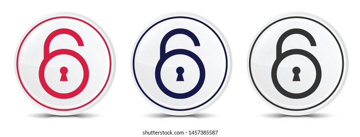 Padlock open icon crystal flat round button set illustration design isolated on white background