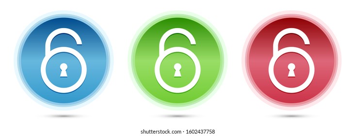 Padlock open icon isolated on glass round buttons set illustration