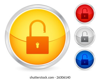 Padlock open internet button set. Vector illustration.