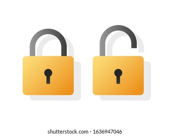 Padlock open and lock closed flat vector icon cartoon isolated, illustrated color unlocked and locked padlocks symbols modern trendy design