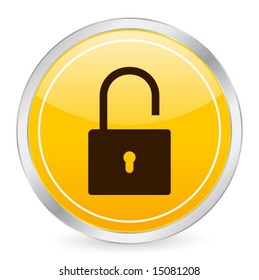 Padlock open yellow circle icon. Vector illustration.