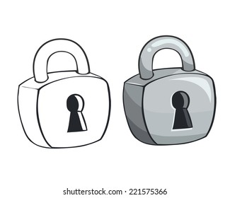 Padlock outline and color vector illustration.