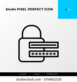 candado con icono perfecto de píxel de contraseña 