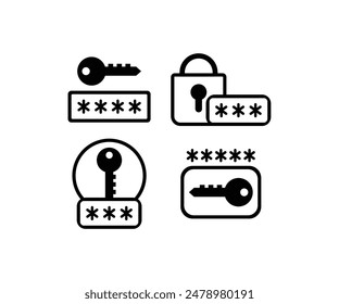 padlock password security icons symbol vector design black white color simple illustration collection set isolated