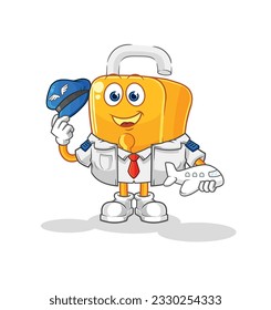 the padlock pilot mascot. cartoon vector