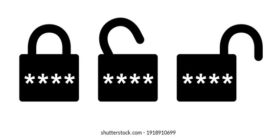 Padlock pin code icons. closed lock, opened lock, Flat vector locks signs. Close or open padlocks. Pin code, password. Access security lock, identification unlock Vector 
hand buttons icon. 