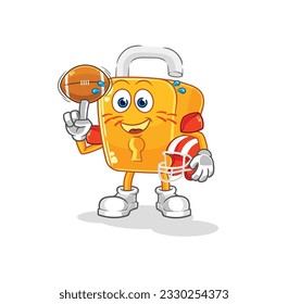 the padlock playing rugby character. cartoon mascot vector