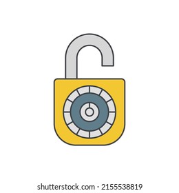 Padlock, protection, unlock icon in color icon, isolated on white background 