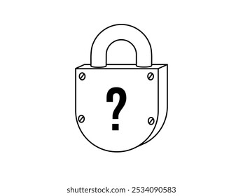 Padlock with question mark in place of keyhole. Flat minimalistic vector conceptual illustration.