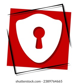 padlock red banner in frame. Vector illustration.