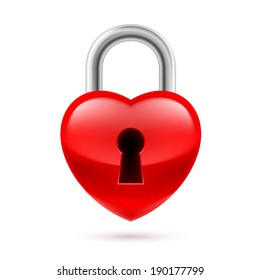 Padlock as red heart with key hole. Life or love in safe