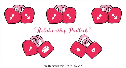 Padlock relationship icon symbol heart love Graphic Illustration set