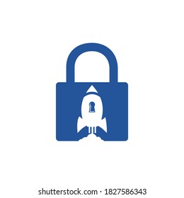 Padlock rocket vector logo design. Security rocket logo concept.