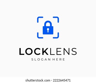 Padlock Safety Protection Privacy Lock Keyhole Focus Lens Film Camera Frame Vector Logo Design