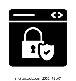 Vorhängeschloss und Schutzschild mit Webseite, die das Symbol für den Schutz der Website kennzeichnet