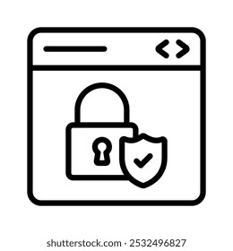 Vorhängeschloss und Schutzschild mit Webseite, die das Symbol für den Schutz der Website kennzeichnet