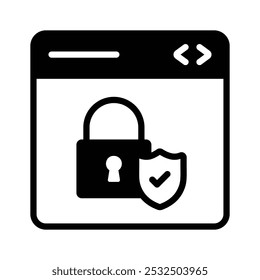 Vorhängeschloss und Schutzschild mit Webseite, die das Symbol für den Schutz der Website kennzeichnet