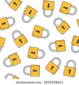 Padlock Seamless Pattern On A White Background. Lock Padlock Icon Vector Illustration