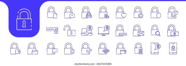 candado seguro moderno línea icono conjunto de diseño de Vector de colección